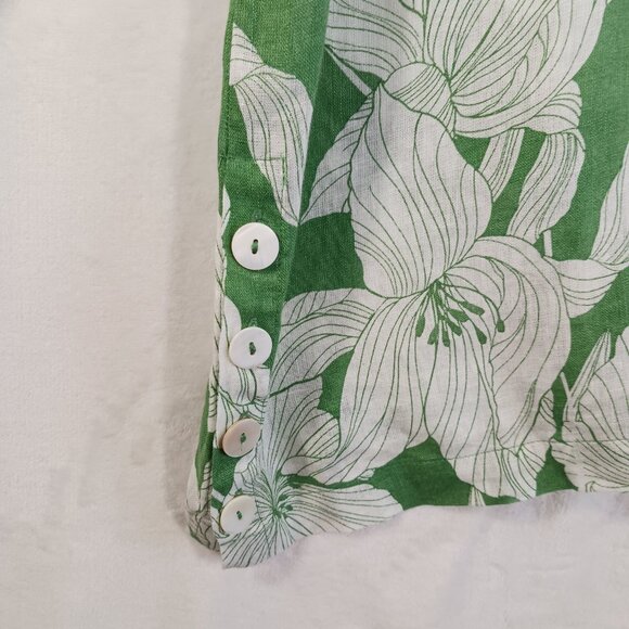 TAHARI,  1X, Linen, Green/White Floral Print Tunic Top, V Neck, Full Cut Beachy - Picture 5 of 14